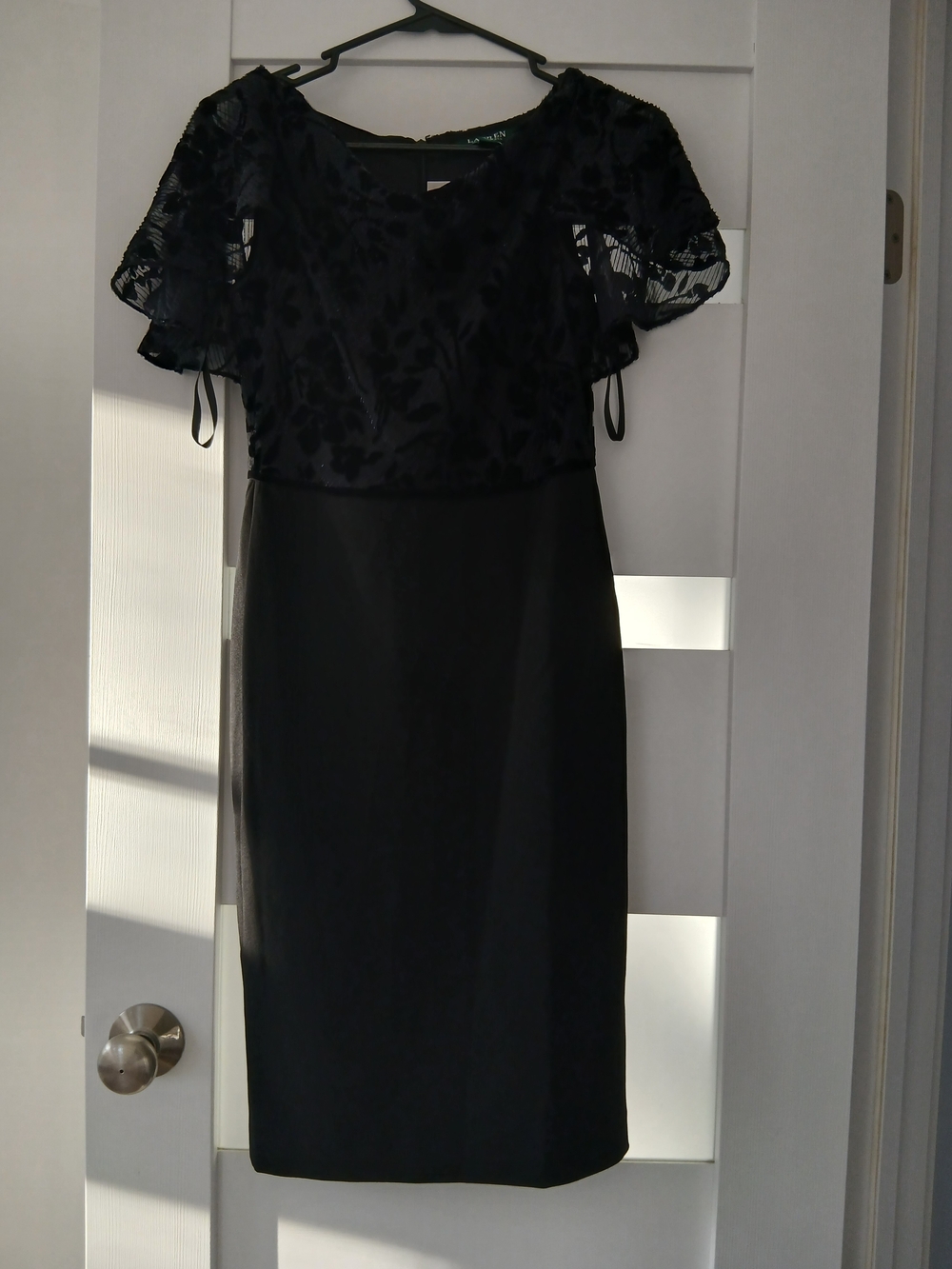 Black Floral Lace Bodice Sheath Dress